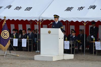 埼玉県消防協会蕨戸田支部消防特別点検で挨拶する戸田市長